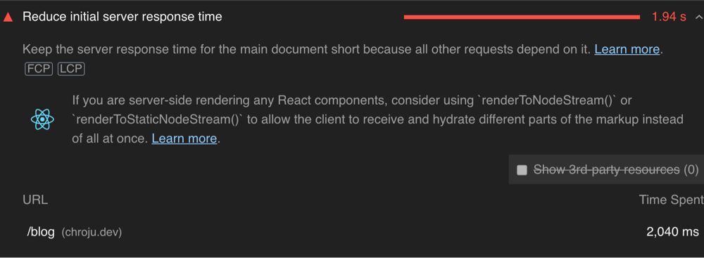 initial server response time