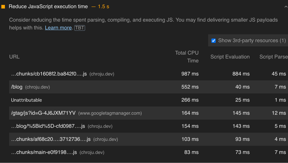 JavaScript execution time
